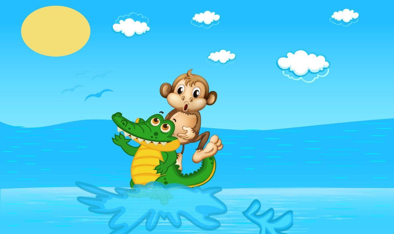 monkey and crocodile story in simple English.